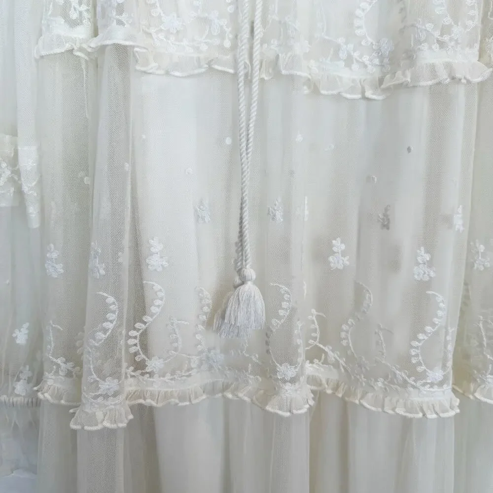 Free People Stevie Embroidered Maxi Dress Tea Flowy Ivory Sheer Floral Lined L - Picture 6 of 15